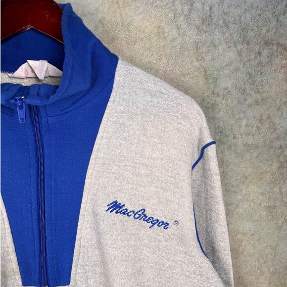 VTG 80s MacGregor Q Zip Sweatshirt Mens Sz L Gray Blue Pullover Sports Athletics - Picture 5 of 8